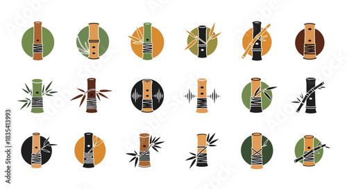 Collection of Bamboo Stalk Iconography Representing Nature, Culture, and Sustainable Design