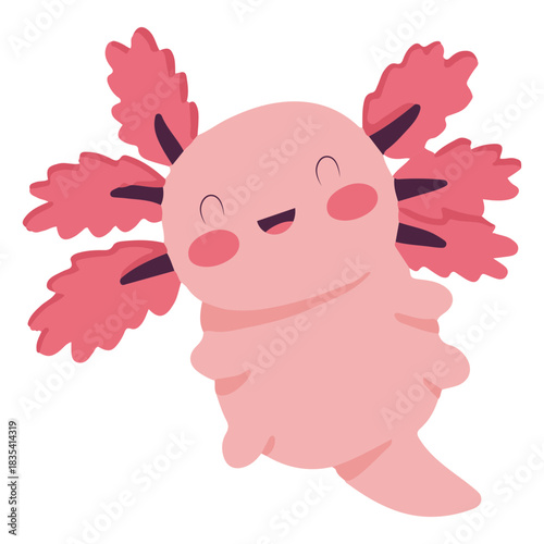 Cute baby axolotl happy character
