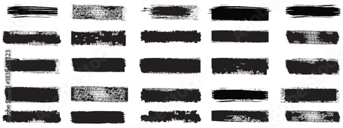 Set of grunge black paint, ink brush strokes.Calligraphy straight smears, stamp, lines. Trendy brush stroke for black ink paint, grunge backdrop, dirt banner, watercolor design and dirty texture.