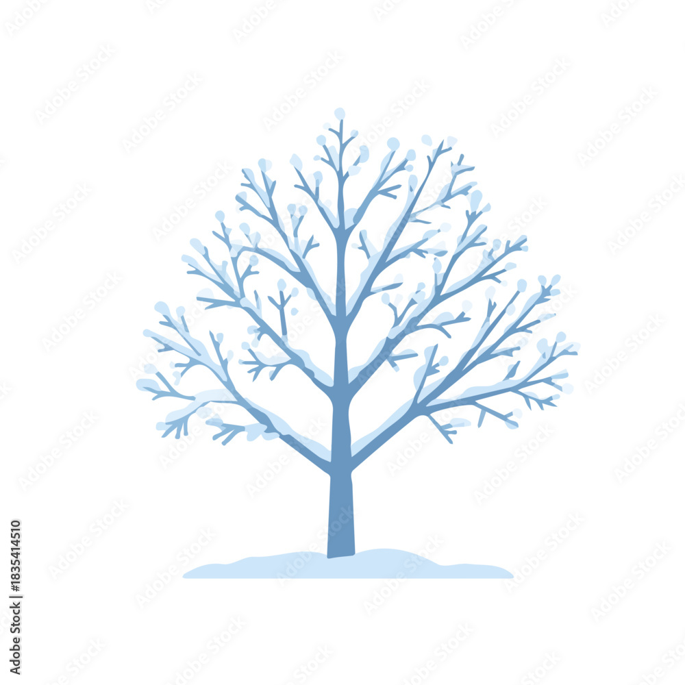 Fototapeta premium A_Simple_flat_2D_icon_of_a_snow-covered_tree_isolated A Clipart set, an Attractive Minimalist illustration, a simple illustration with an EPS format design