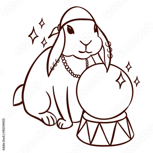 Little psychic rabbit with crystal ball