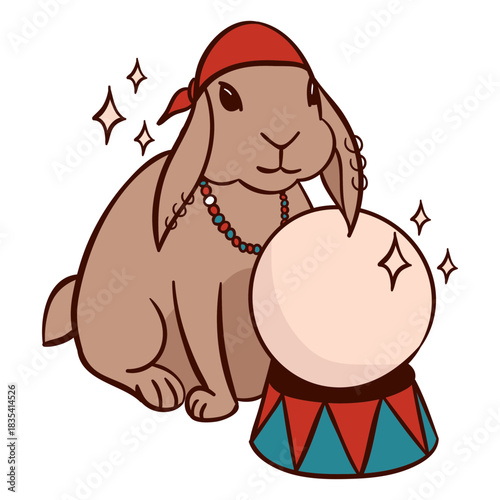 Psychic circus rabbit with crystal ball