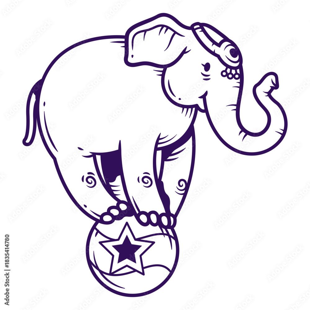 Fototapeta premium Circus elephant doing stunt on a ball