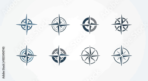 Collection of Nautical Compass Rose Symbols and Icons for Navigation and Exploration Design