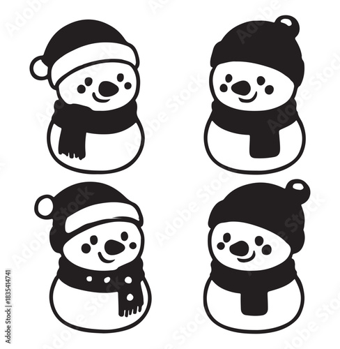  kawai Black and White Snowman Winter Clip Art