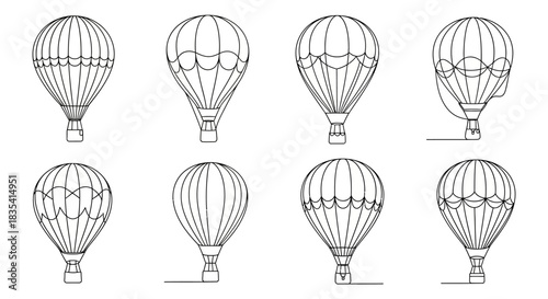 Stylized hot air balloon outlines collection for creative illustrations or designs