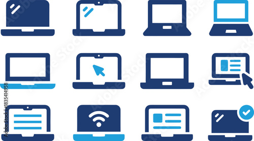 laptop, computer, technology, icon, symbol, device, portable, screen, keyboard, touchpad, cursor, wifi, internet, data, information, business, digital, graphic, design, modern, flat, simple, collectio