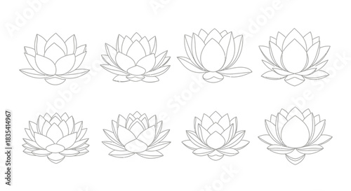 Elegant vector illustration featuring diverse lotus flower outlines symbols design asset