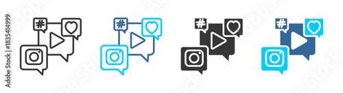 social media icon set multiple style collection	