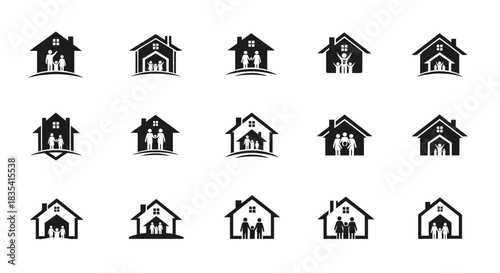 Collection of family house logos representing home, security, and community values