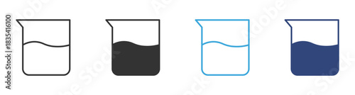 Beaker Icon Set, Laboratory Glassware Symbol, Scientific Experiment Tool and Chemical Research Equipment concept icon, vector illustration.