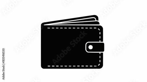Black silhouette of a closed wallet with a snap button, showing a few cards inside.