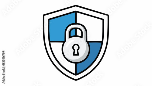 Blue and white shield icon with a padlock, representing digital security, privacy, and data protection.