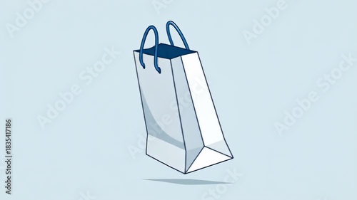White Shopping Bag Floating and Wobbling on Light Blue Background.