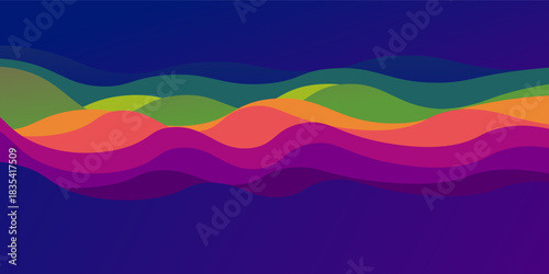 Colorful, rainbow waves, seamless, abstract, gradual background illustrate the sea or ocean water surface in colors of spectrum.