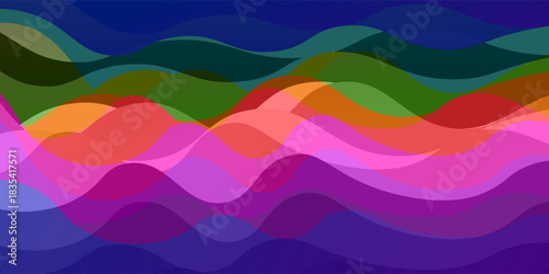 Colorful, rainbow waves, seamless, abstract, gradual background illustrate the sea or ocean water surface in colors of spectrum.