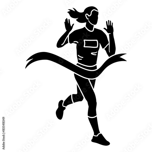 Female runner on the finish line cut out