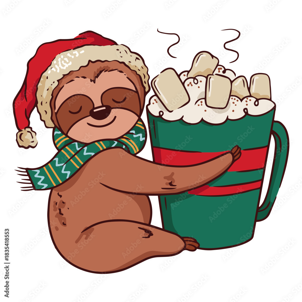 Obraz premium Christmas sloth illustration
