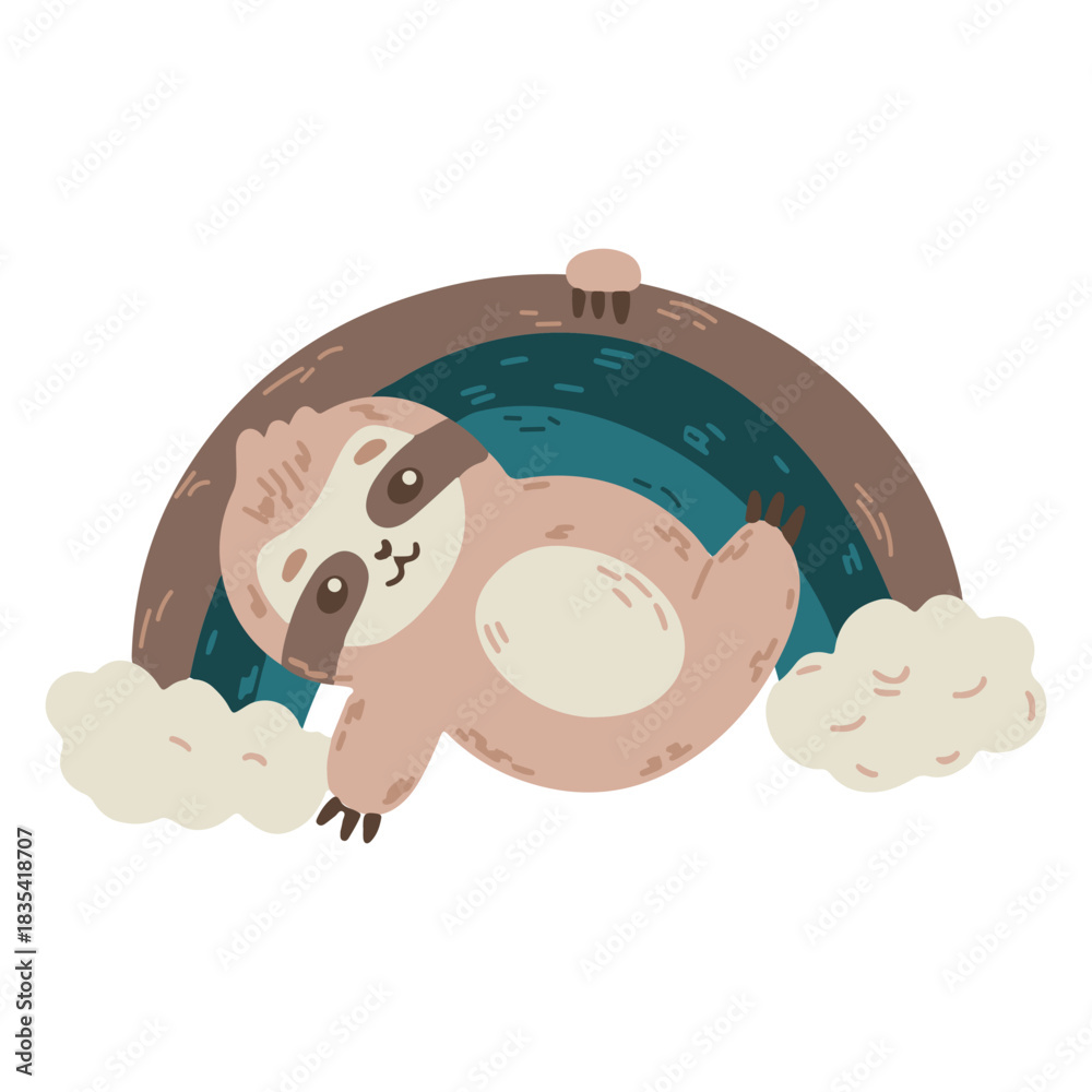 Obraz premium Cute sloth on a rainbow