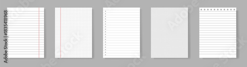 Set of realistic lined notepapers