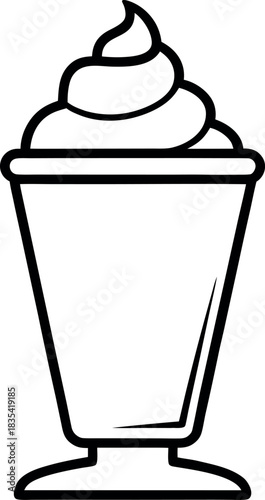 Chocolate Parfait Dessert Glass with Swirled Topping Line Drawing Illustration