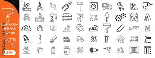 Construction and tools line editable icon set. Set of  outline icons related to repair, maintenance, construction. Linear icon collection. Editable stroke. Vector illustration.