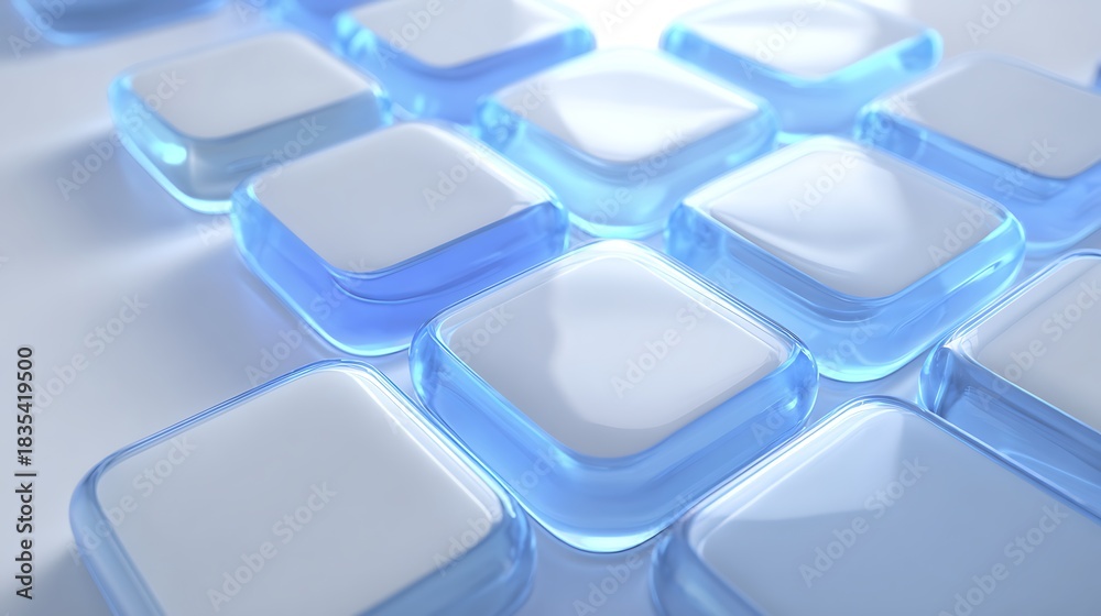 Fototapeta premium Abstract arrangement of translucent blue and white cubes creating a modern geometric pattern