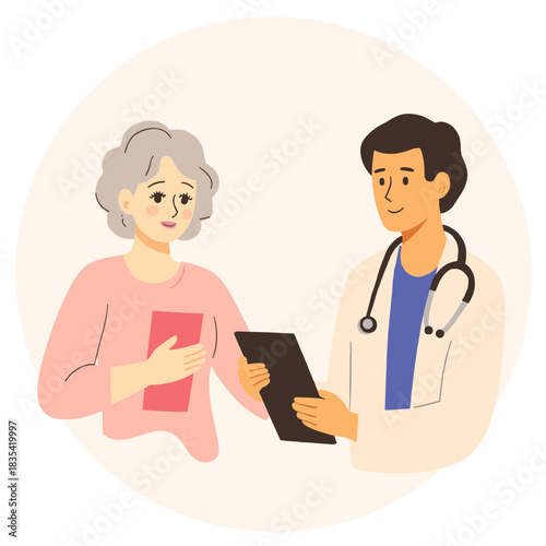 Doctor explaining to elderly. Medical consultation with senior. Elderly patient talking to doctor. Senior healthcare discussion. Elderly set