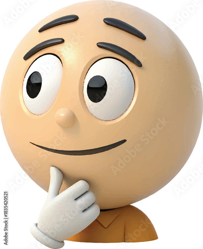 Thinking emoji shows curiosity and contemplation in a simple, bright design with a round shape and distinct features