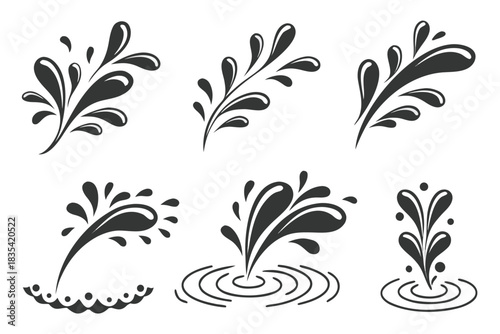 Water drops, black sea ocean waves stencil. Liquid elements, cry droplet icons vector set. Ink, sauce, river isolated