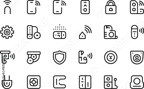 Set of smart home automation icons representing connectivity security and control through wireless technology and modern devices for a connected and efficient lifestyle