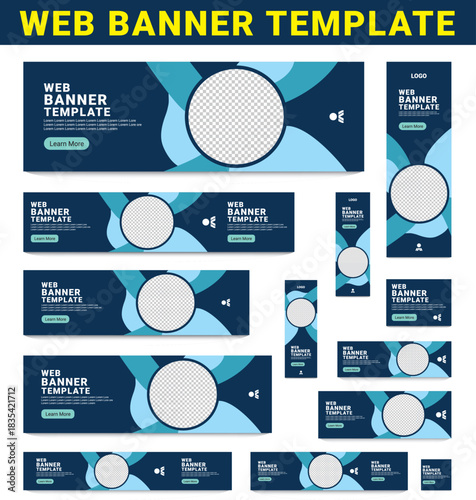Web banner template promoting your business exactly for marketing purpose design modern abstract layout with trendy shapes 120 characters