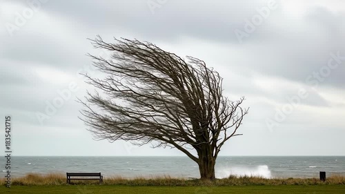 Windswept Tree by the Sea - A Study in Coastal Resilience.