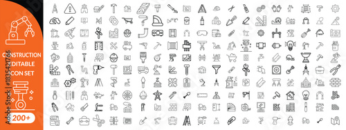 Construction and tools line editable icon set. Set of  outline icons related to repair, maintenance, construction. Linear icon collection. Editable stroke. Vector illustration.