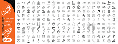 Construction and tools line editable icon set. Set of  outline icons related to repair, maintenance, construction. Linear icon collection. Editable stroke. Vector illustration.