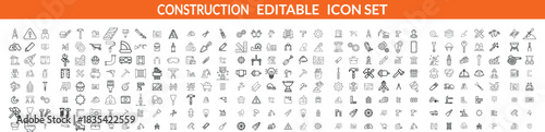 Construction and tools line editable icon set. Set of  outline icons related to repair, maintenance, construction. Linear icon collection. Editable stroke. Vector illustration.