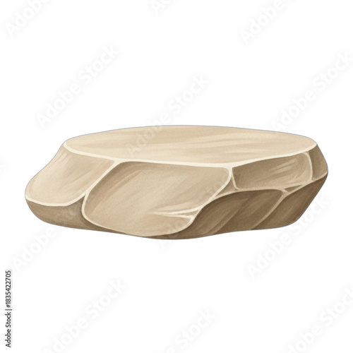 A smooth flat light brown rock with carved indentations.