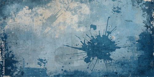 Abstract background featuring deep blue and bright cyan paint textures. Rough brush strokes, splatters,smoky appearance in deep emerald and teal tones. Watercolor-like grunge blending and soft.