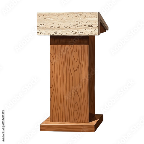 Wooden podium with stone top for speeches.