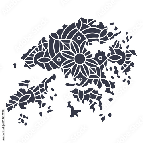 Hong Kong map silhouette mandala cut out