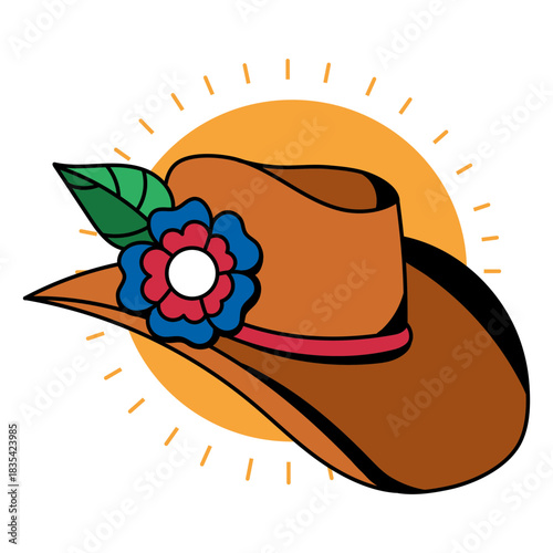 Wild west floral cowboy hat color stroke