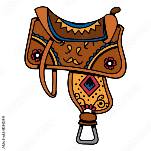Wild west floral horse saddle color stroke