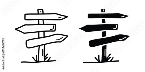 Arrow Signpost Illustration. Cute Hand-Drawn Direction Board