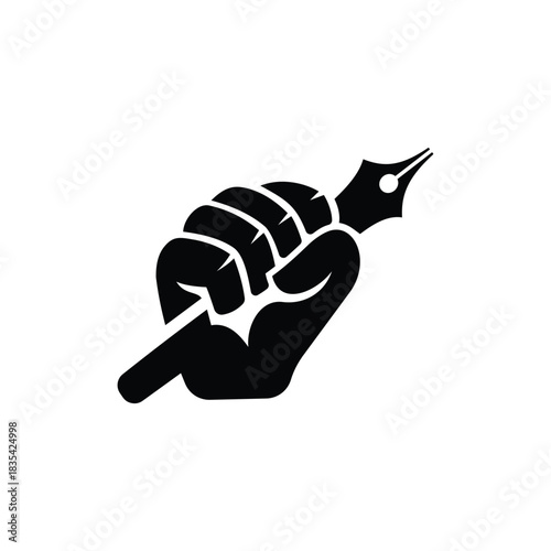 clenched fist holding a pen silhouette logo