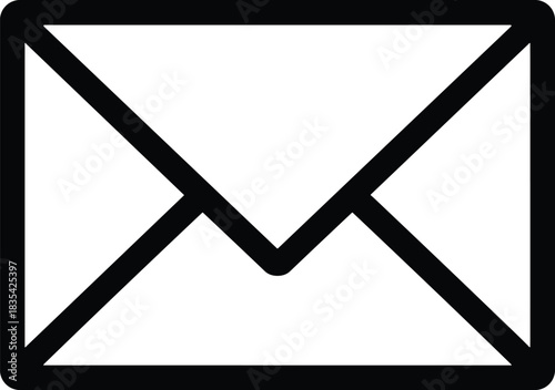 Simple black envelope mail icon, minimalist email symbol illustration, modern communication message sign design for web apps and digital interface use