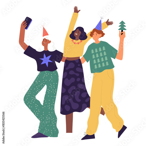 New Year celebration trio people