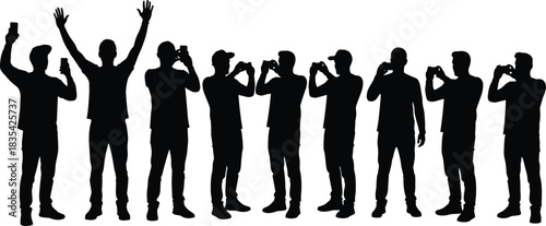 Massive Vector Silhouette Collection of Diverse Men and Women Posing, Dancing, and Celebrating at a Lively Party, Social Event, or Concert Audience, Isolated on White.
