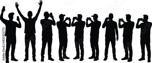 Massive Vector Silhouette Collection of Diverse Men and Women Posing, Dancing, and Celebrating at a Lively Party or Social Event, Holding Drinks and Phones, Isolated on White.