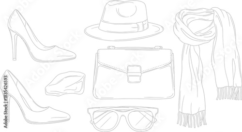 Fashion accessories shoes heels hat scarf bag glasses style clothing