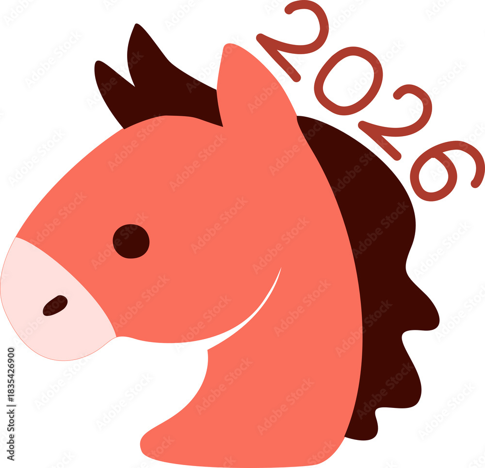 Naklejka premium Hello 2026 Happy New Year - 붉은 말 새해 2026년